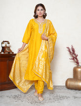 Tuscany yellow kurta set with dabka and pearl work